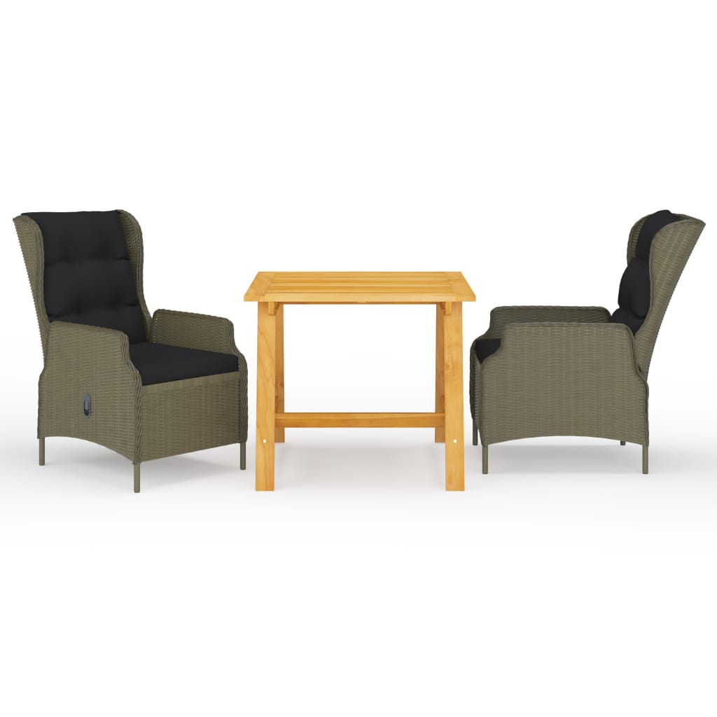 3 Pcs conjunto de jantar para jardim castanho