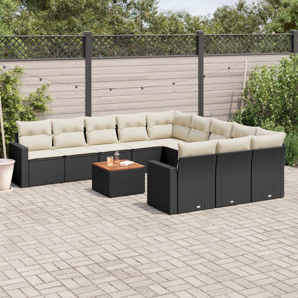 12 Pcs conjunto de sofás de jardim c/ almofadões vime PE preto