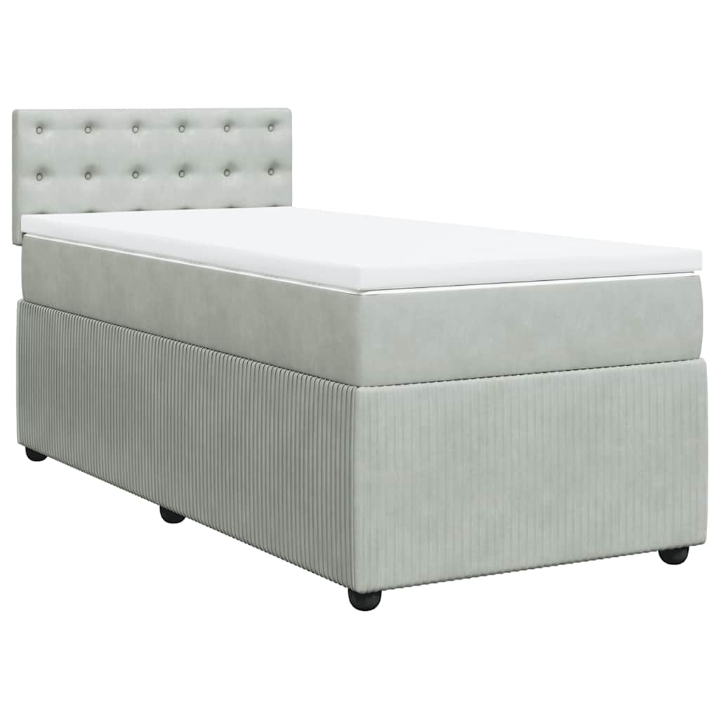 Cama com molas/colchão 90x200 cm veludo cinza-claro
