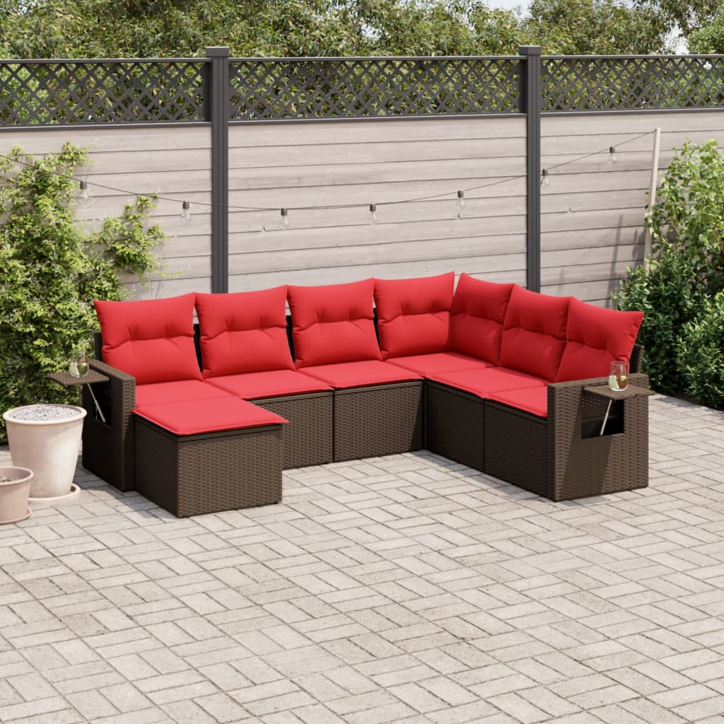 Conjunto de sofá de jardim com 7 peças e almofadas em rattan sintético marrom