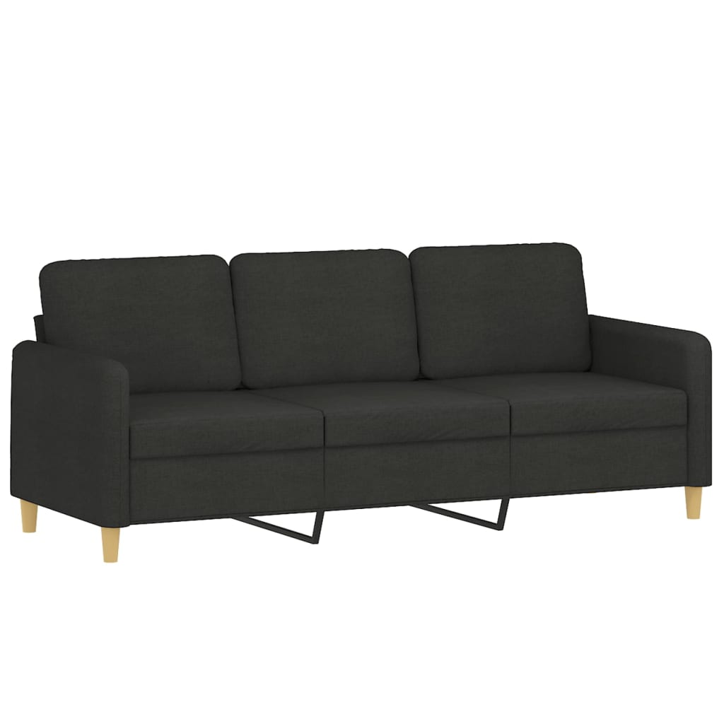 3 Pcs conjunto de sofás com almofadas tecido preto