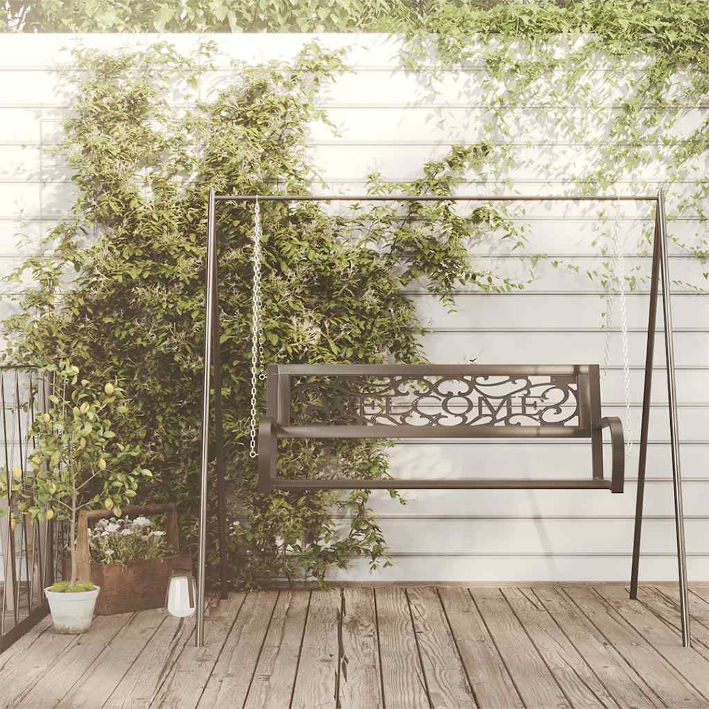 Banco de balanço para jardim 125 cm aço e plástico preto