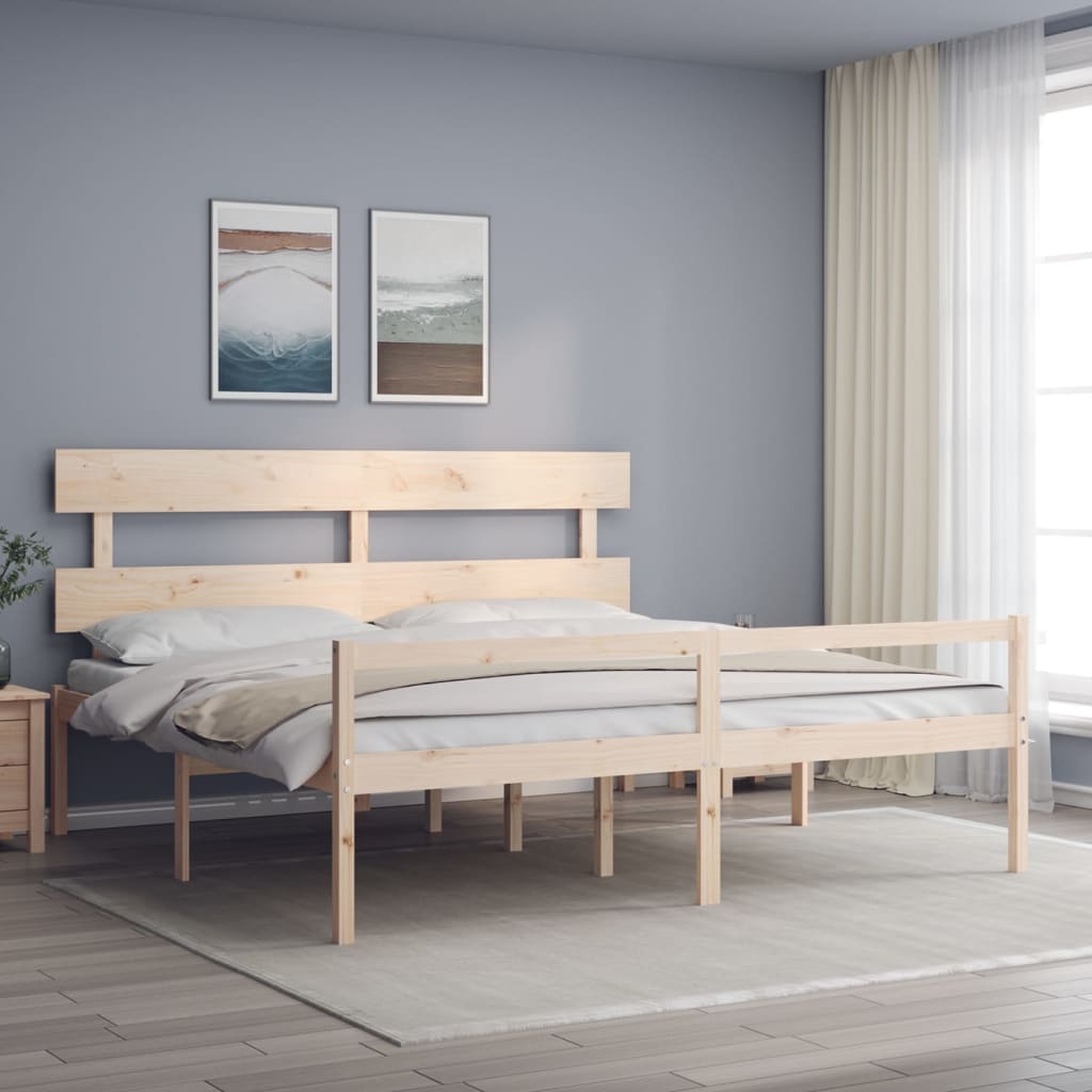 Cama para idosos com cabeceira 200x200 cm madeira maciça