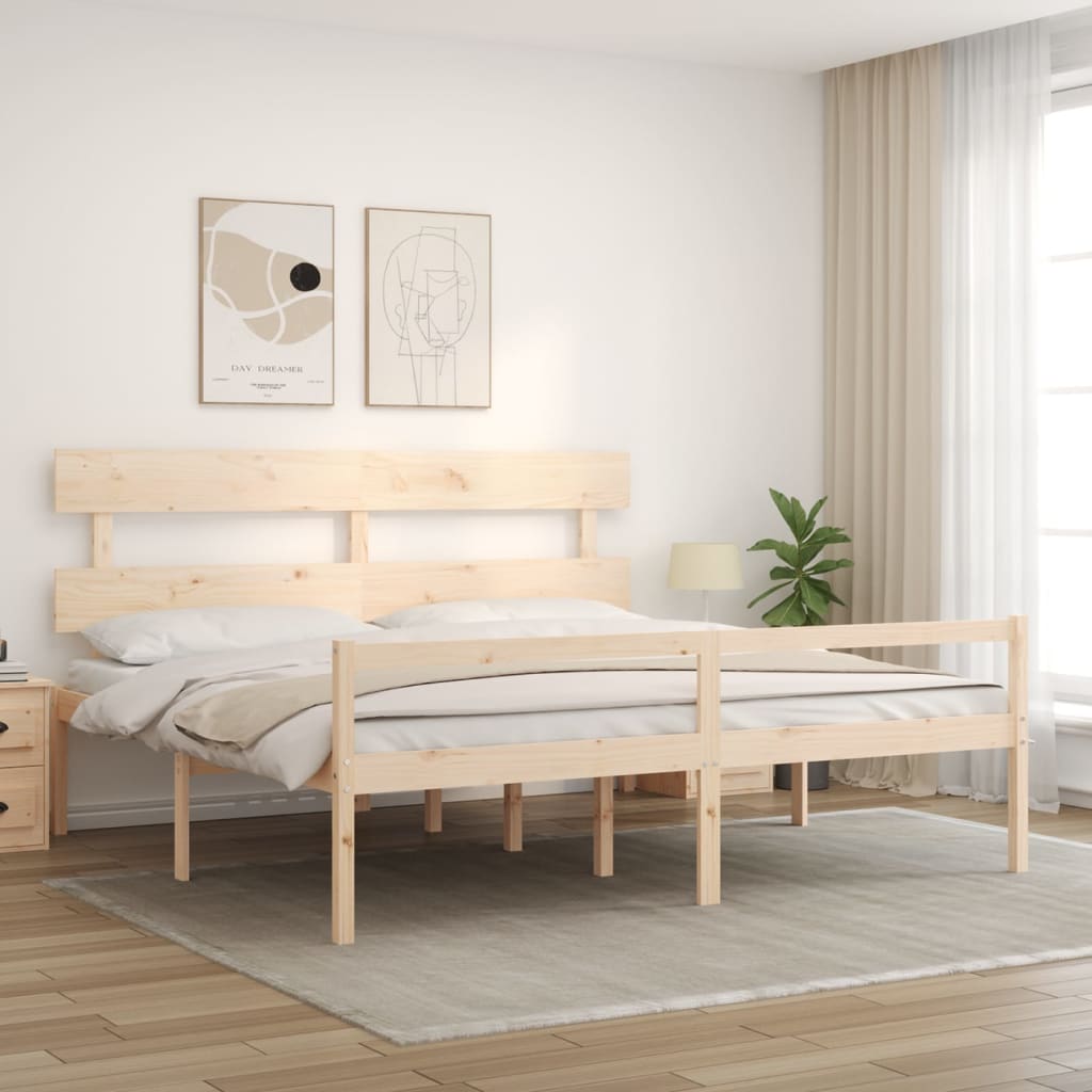 Cama para idosos com cabeceira 200x200 cm madeira maciça