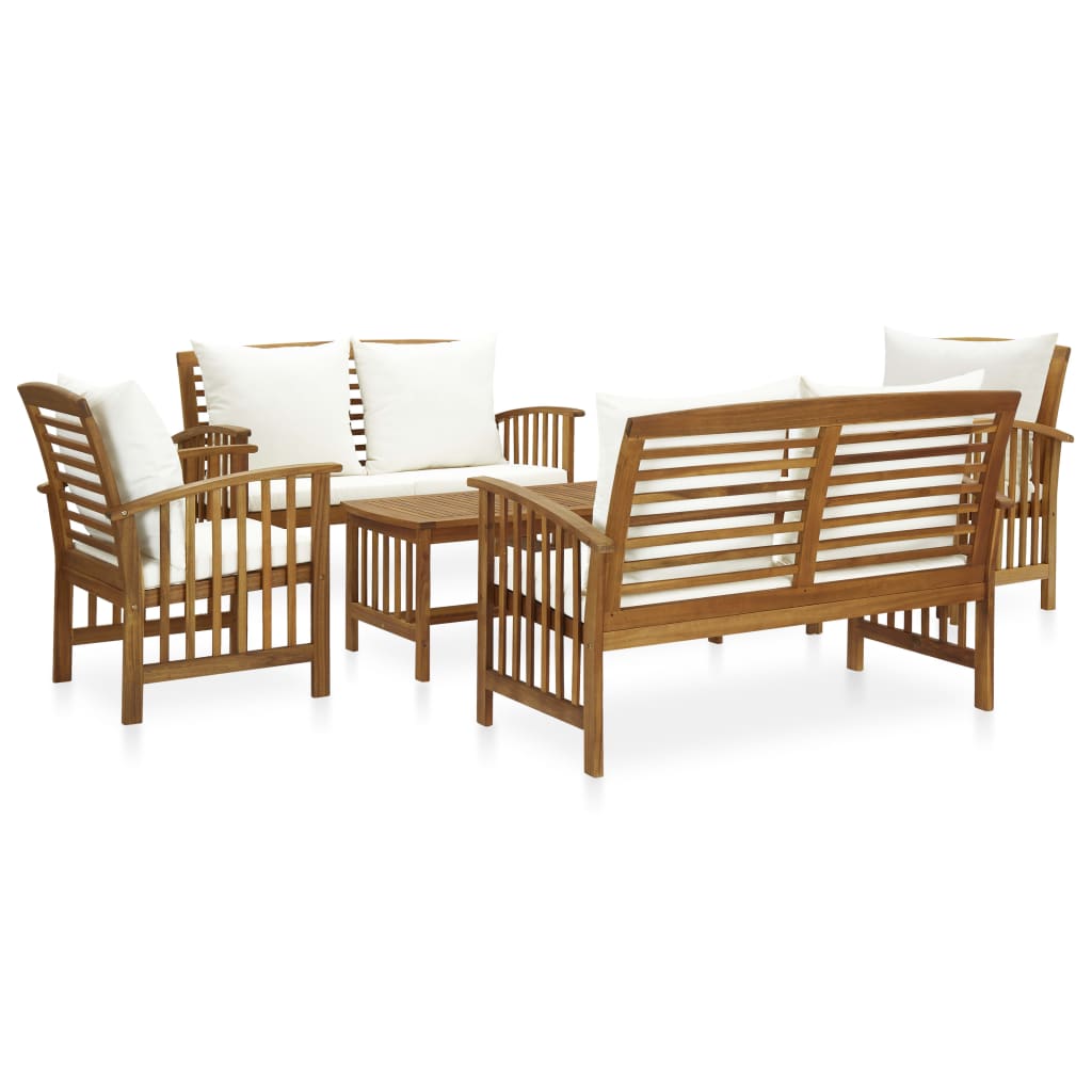 5 Pcs conjunto lounge de jardim c/ almofadões acácia maciça
