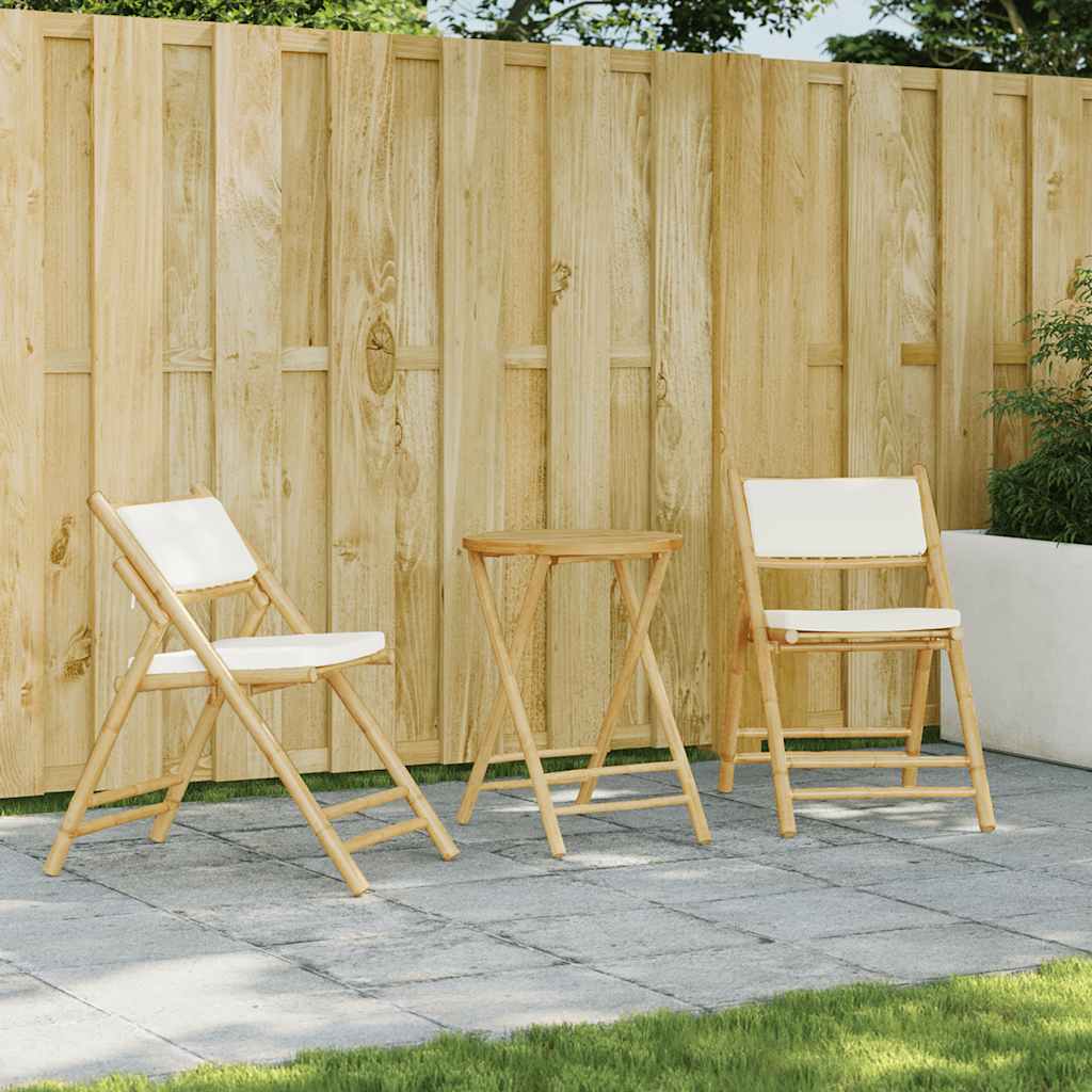 2 Pcs cadeiras bistrô dobráveis c/ almofadões branco nata bambu
