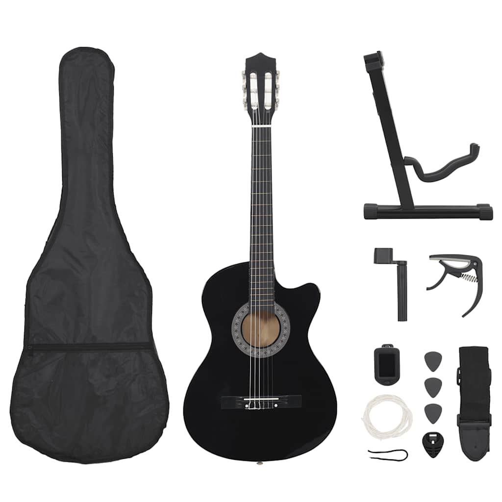 12 Pcs conjunto de guitarra clássica com 6 cordas 38" preto