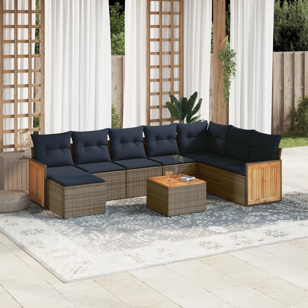 Conjunto de sofá de jardim de 9 peças com almofadas em rattan sintético cinza