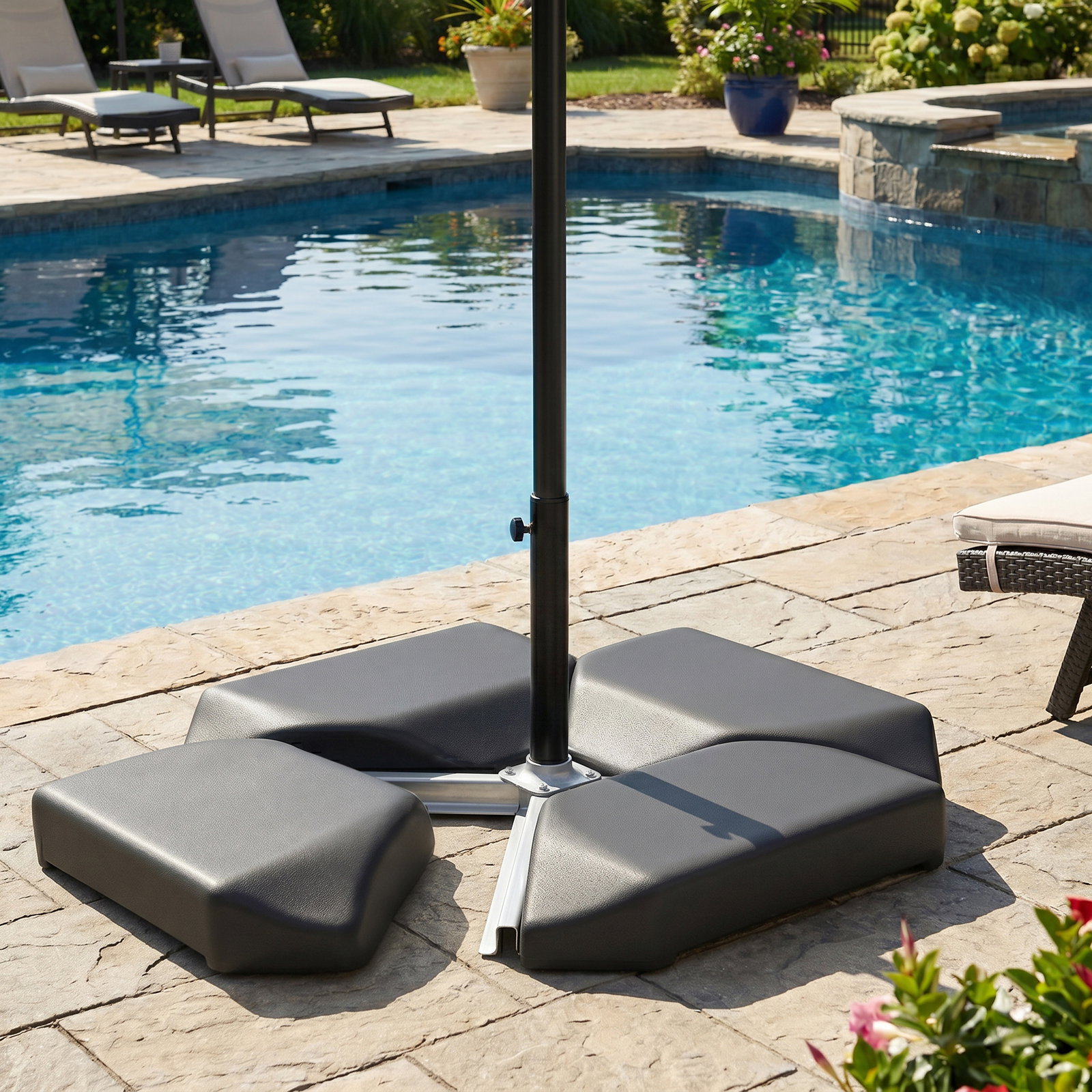 Base para guarda-sol de 4 peças, para cantilever suporte para guarda-sol de HDPE reenchível com água 77 kg ou areia 100 kg