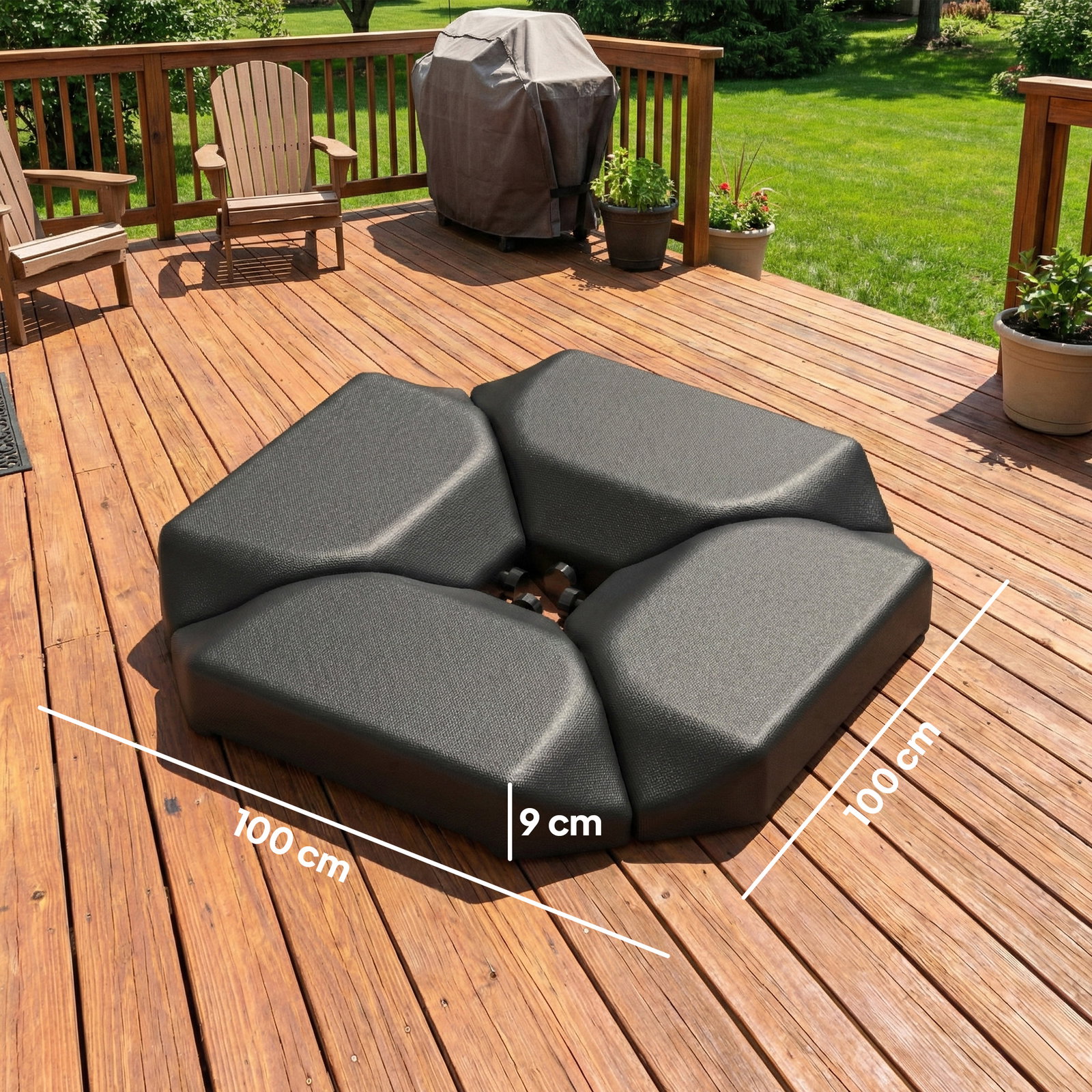 Base para guarda-sol de 4 peças, para cantilever suporte para guarda-sol de HDPE reenchível com água 77 kg ou areia 100 kg