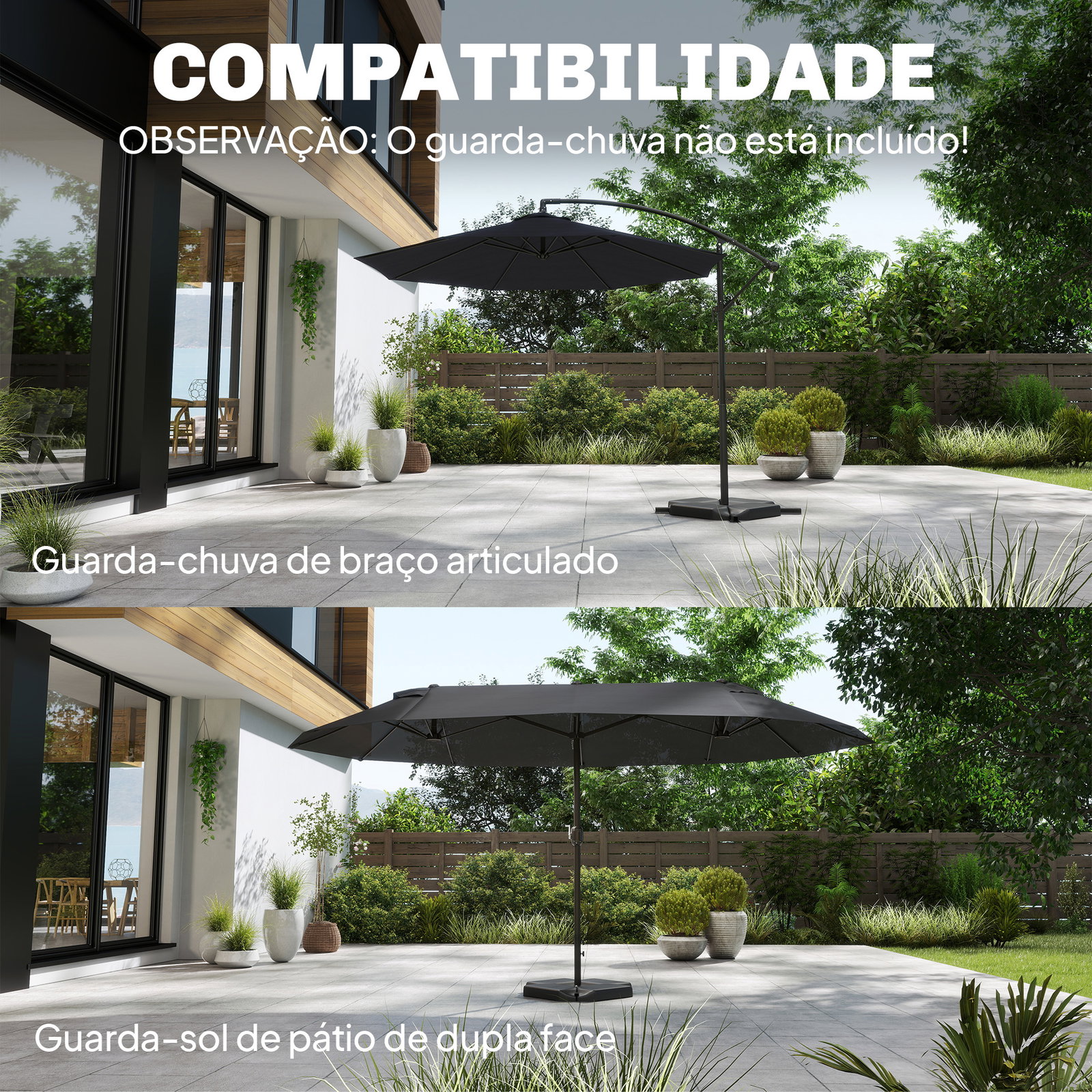 Base para guarda-sol de 4 peças, para cantilever suporte para guarda-sol de HDPE reenchível com água 77 kg ou areia 100 kg
