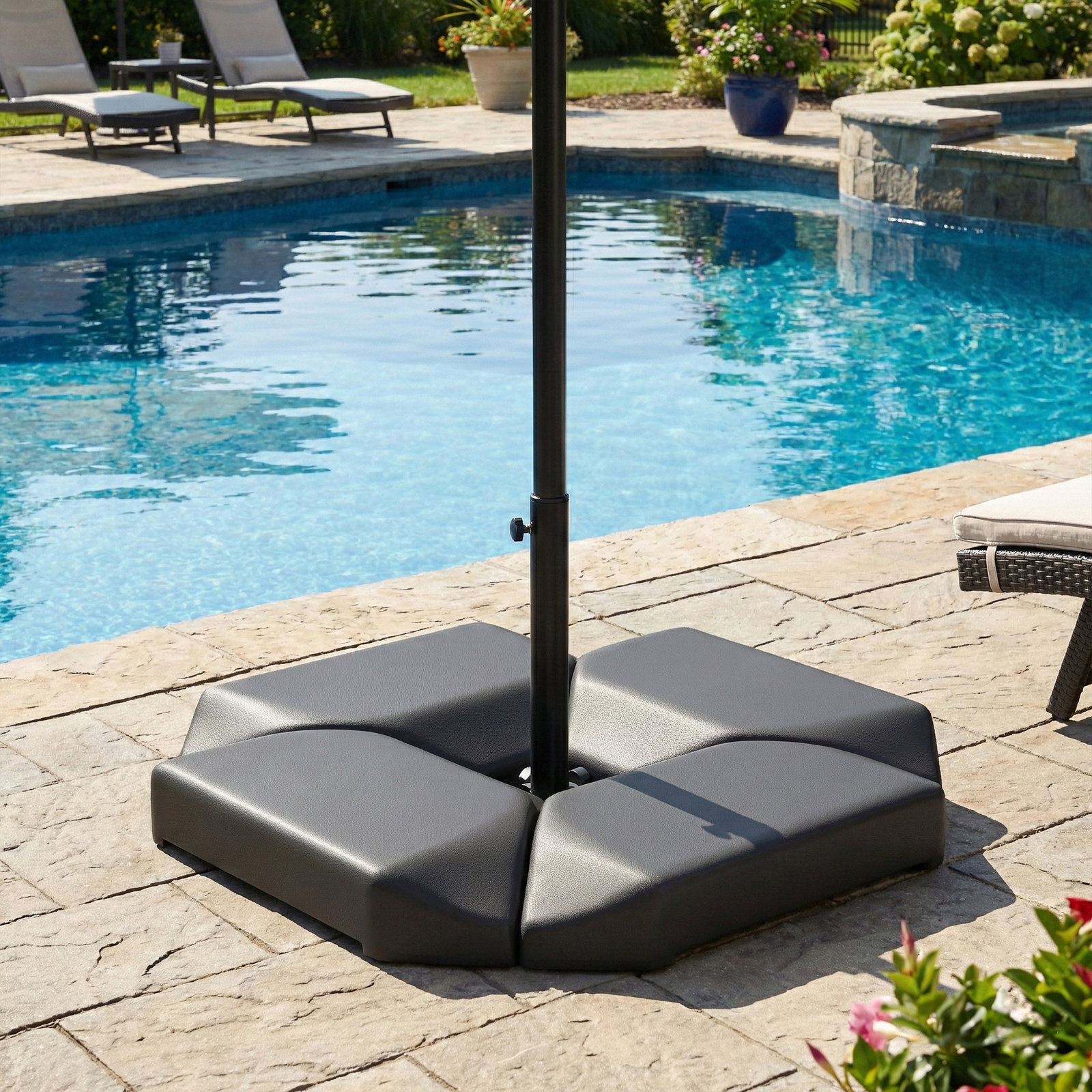 Base para guarda-sol de 4 peças, para cantilever suporte para guarda-sol de HDPE reenchível com água 77 kg ou areia 100 kg