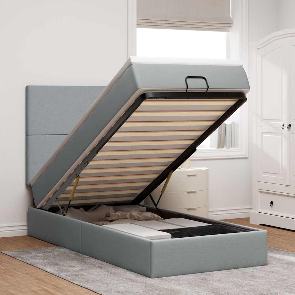 Cama otomana com colchão & leds 90x200 cm tecido cinzento claro