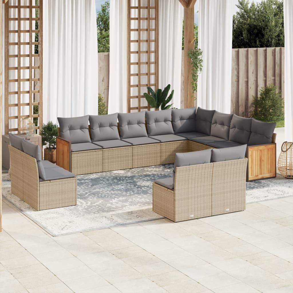 12 Pcs conjunto de sofás p/ jardim com almofadões vime PE bege