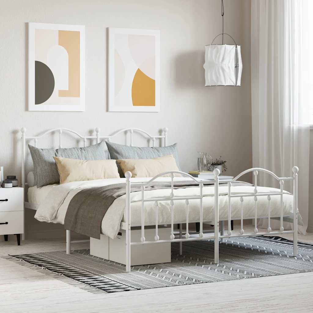 Estrutura de cama com cabeceira e pés 140x200 cm metal branco