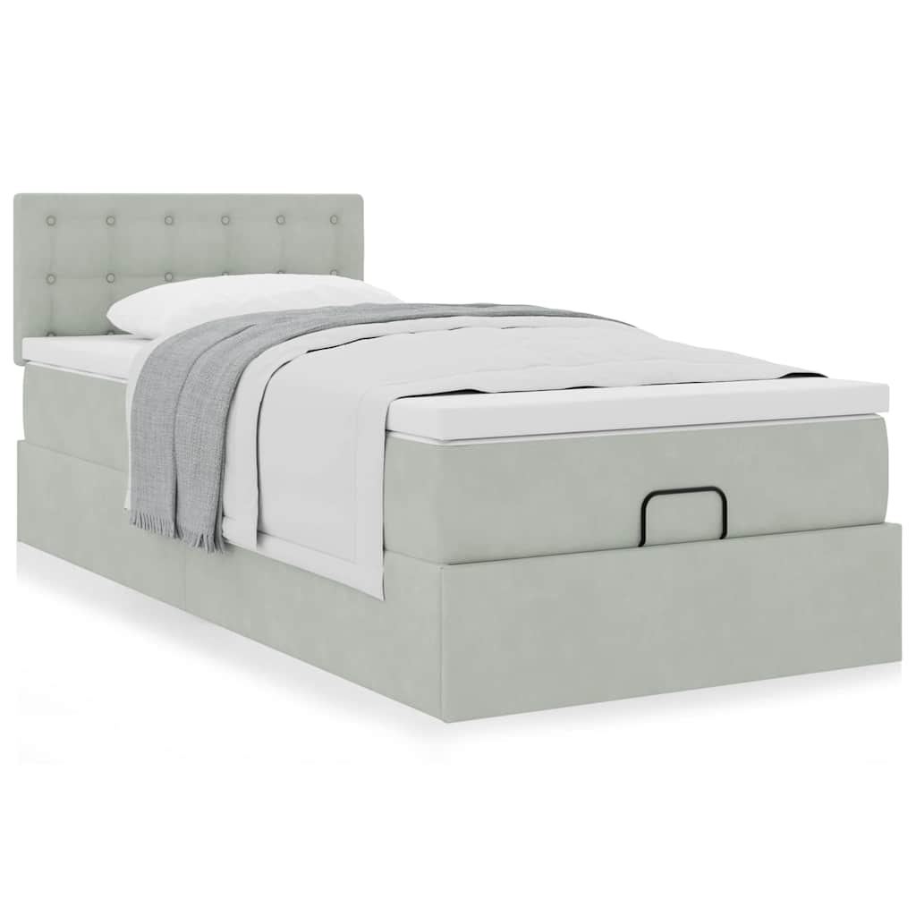 Estrutura cama otomana colchão 90x200 cm veludo cinzento claro