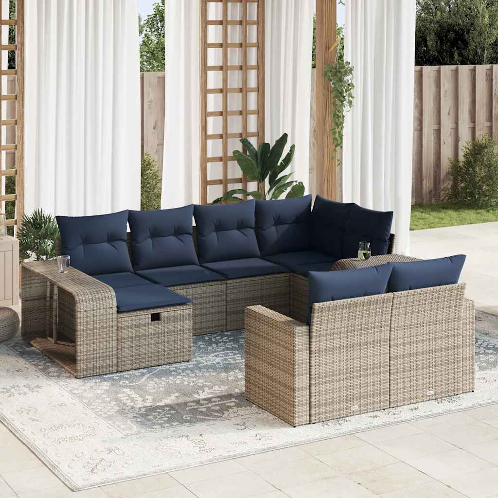 10 Pcs conjunto sofás de jardim c/ almofadões vime PE cinzento