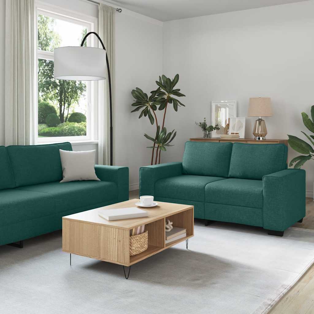 Conjunto de sofá de 2 peças com almofadas em tecido verde escuro