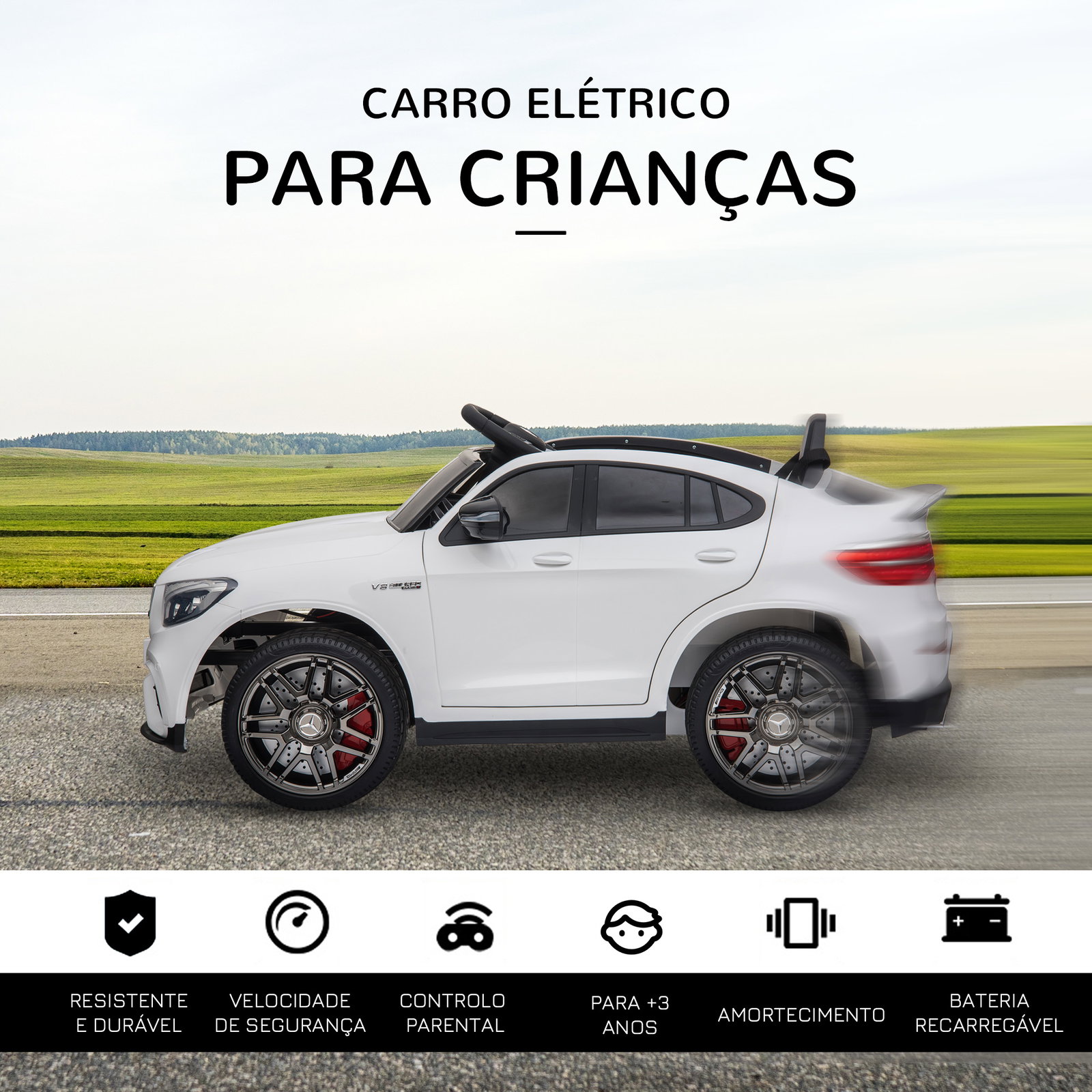 Carro elétrico mercedes amg 12v para crianças de 3-5 anos com controle remoto música luzes abertura da porta 115x70x55cm branco