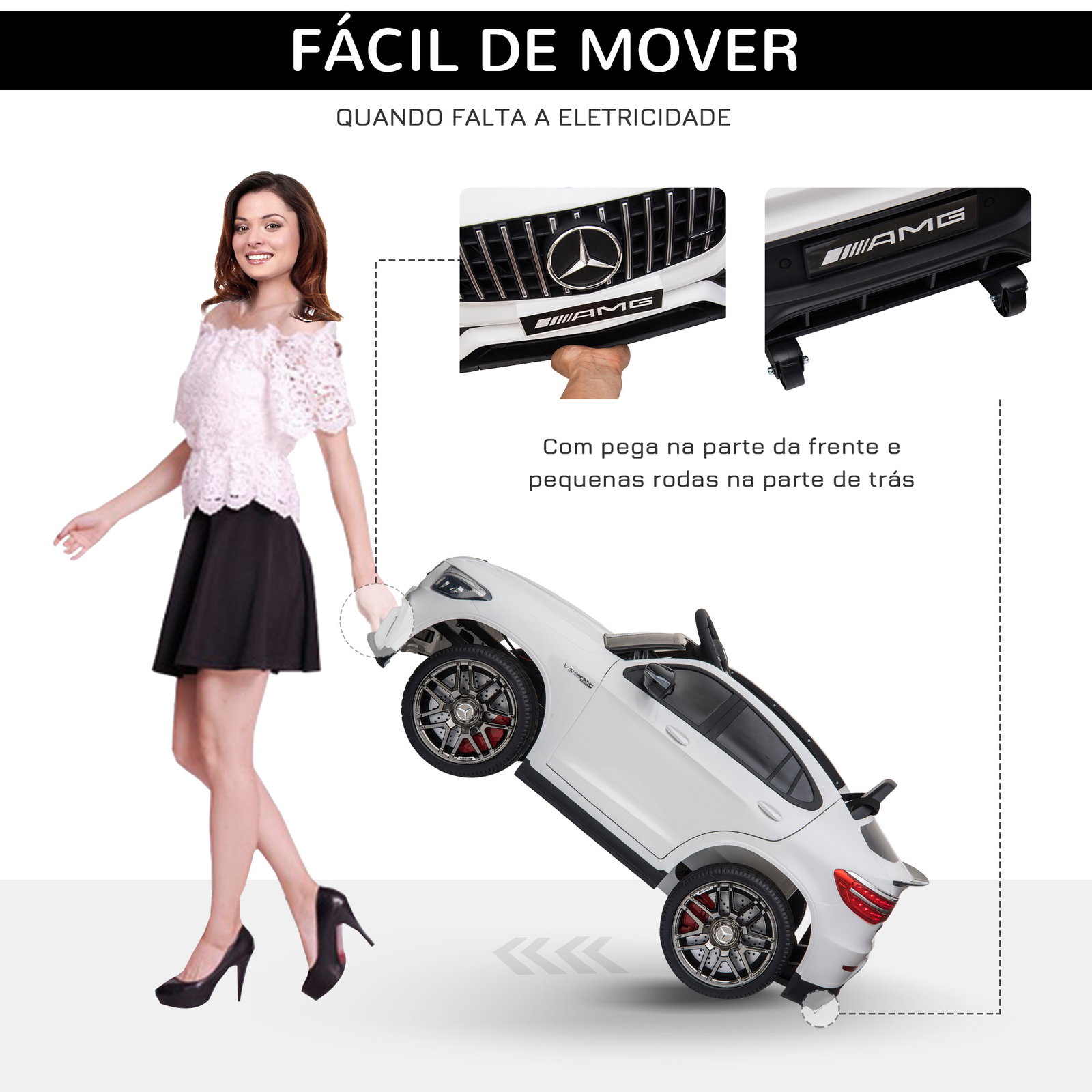 Carro elétrico mercedes amg 12v para crianças de 3-5 anos com controle remoto música luzes abertura da porta 115x70x55cm branco