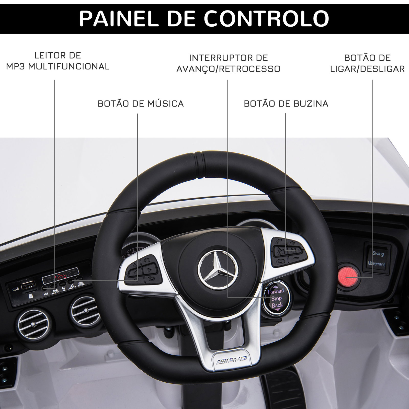 Carro elétrico mercedes amg 12v para crianças de 3-5 anos com controle remoto música luzes abertura da porta 115x70x55cm branco