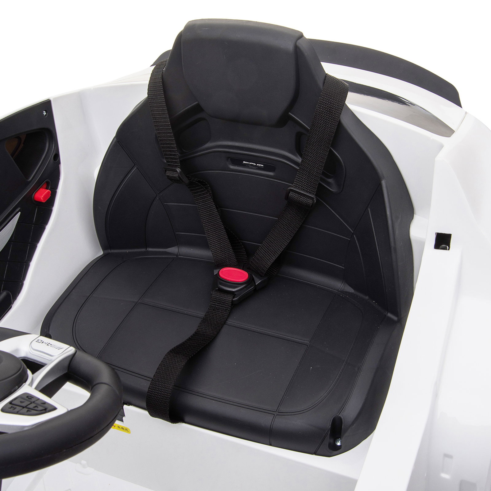 Carro elétrico mercedes amg 12v para crianças de 3-5 anos com controle remoto música luzes abertura da porta 115x70x55cm branco