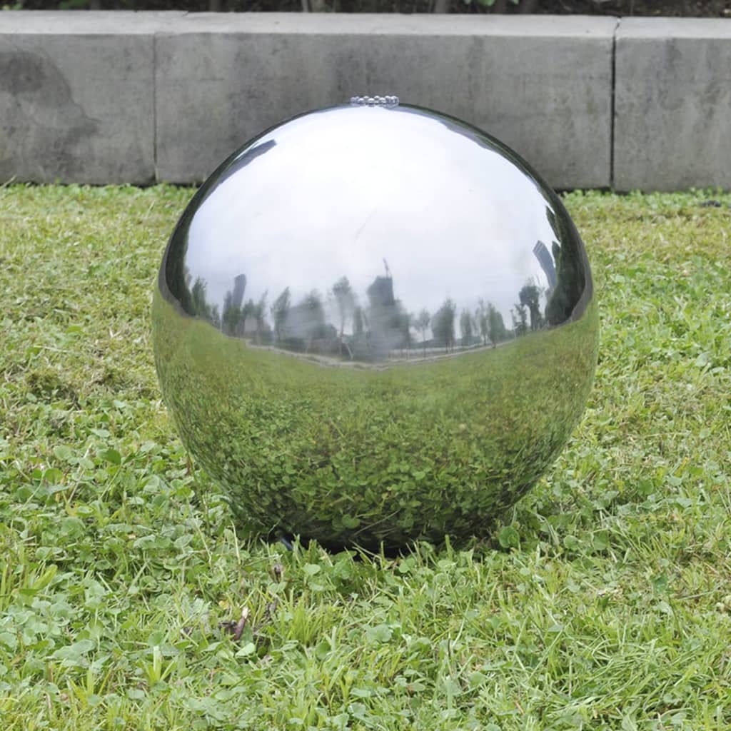 Fonte esfera com leds para jardim 40 cm aço inoxidável