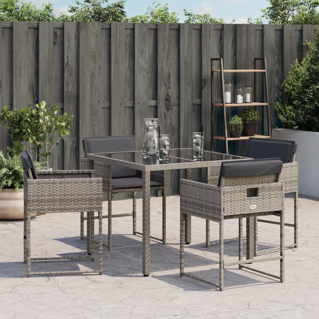 Cadeiras de jardim com almofadões 4 pcs vime PE cinzento