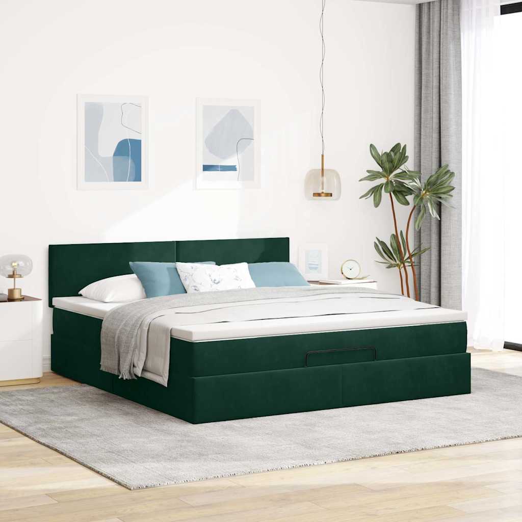Estrutura de cama otomana com colchão 160x200 cm verde escuro