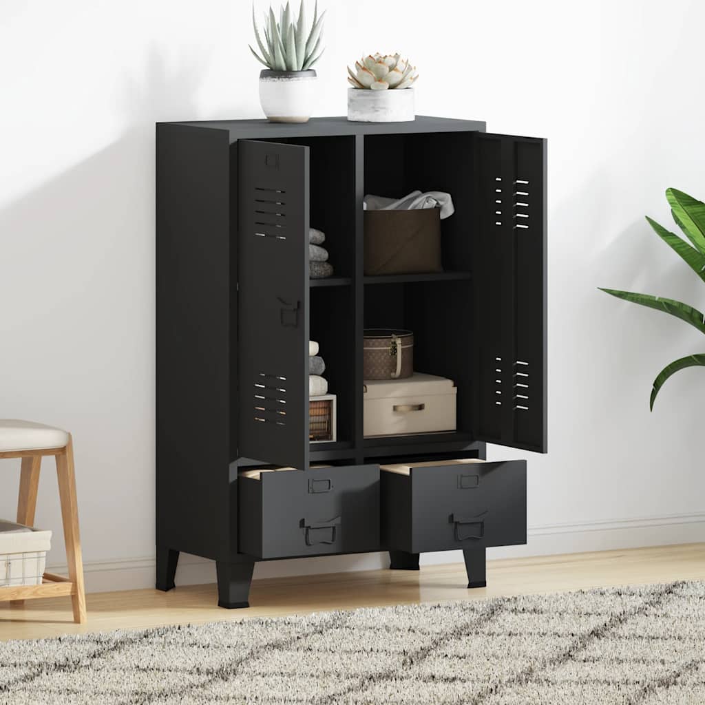 Roupeiro estilo industrial em metal 67x35x107 cm preto
