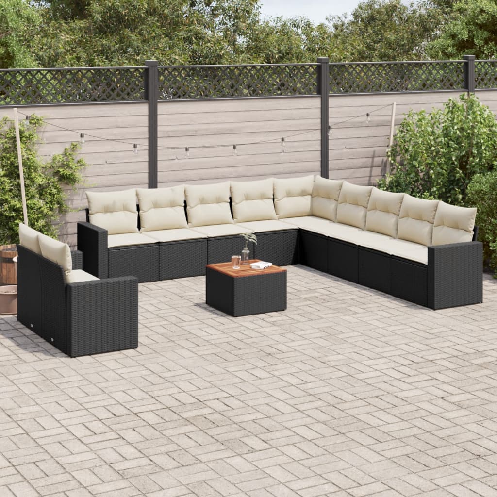 12 Pcs conjunto de sofás de jardim c/ almofadões vime PE preto