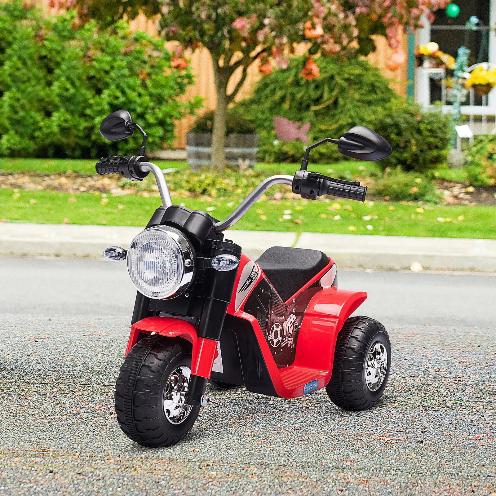 Motocicleta Elétrica Infantil com 3 Rodas Triciclo a Bateria 6V para Crianças de 18-36 Meses com Farol Buzina 72x57x56cm Vermelh