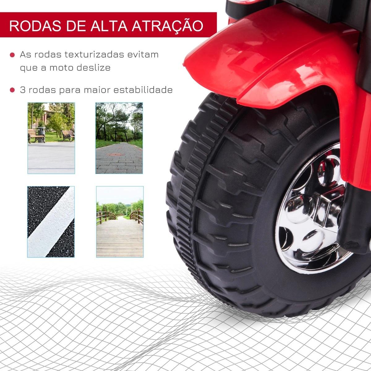 Motocicleta Elétrica Infantil com 3 Rodas Triciclo a Bateria 6V para Crianças de 18-36 Meses com Farol Buzina 72x57x56cm Vermelh