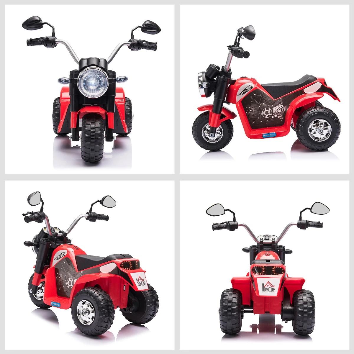Motocicleta Elétrica Infantil com 3 Rodas Triciclo a Bateria 6V para Crianças de 18-36 Meses com Farol Buzina 72x57x56cm Vermelh