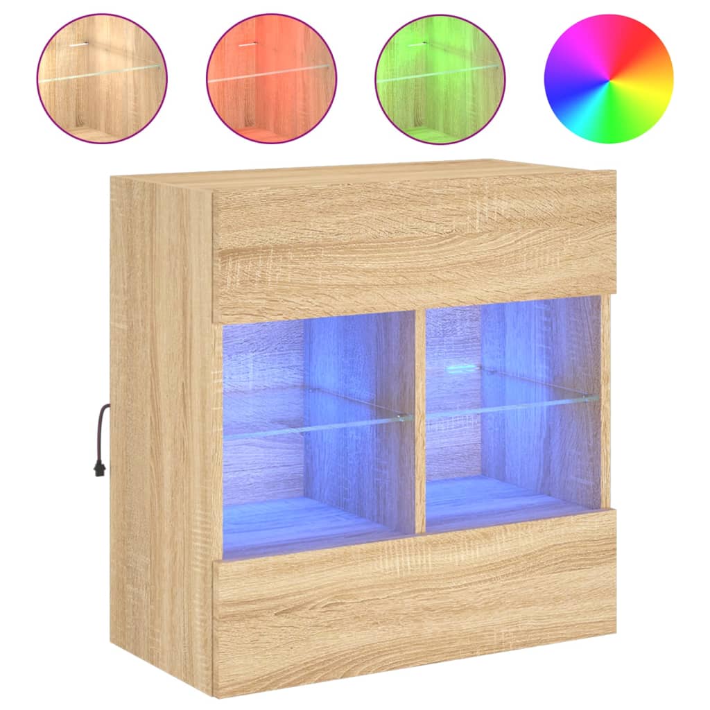 Móvel parede p/ TV c/ luzes LED 58,5x30x60,5cm carvalho sonoma