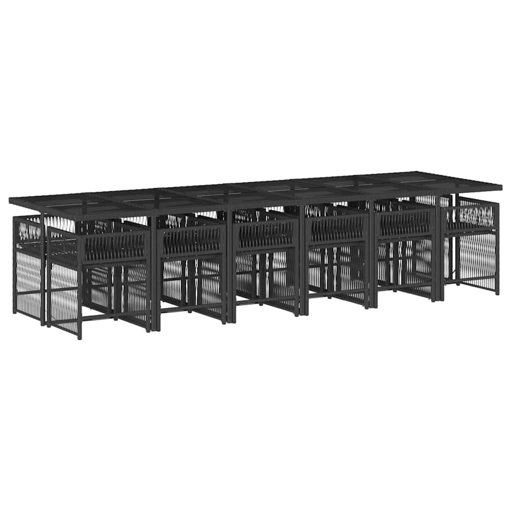 13 Pcs conjunto de jantar p/jardim com almofadões vime PE preto