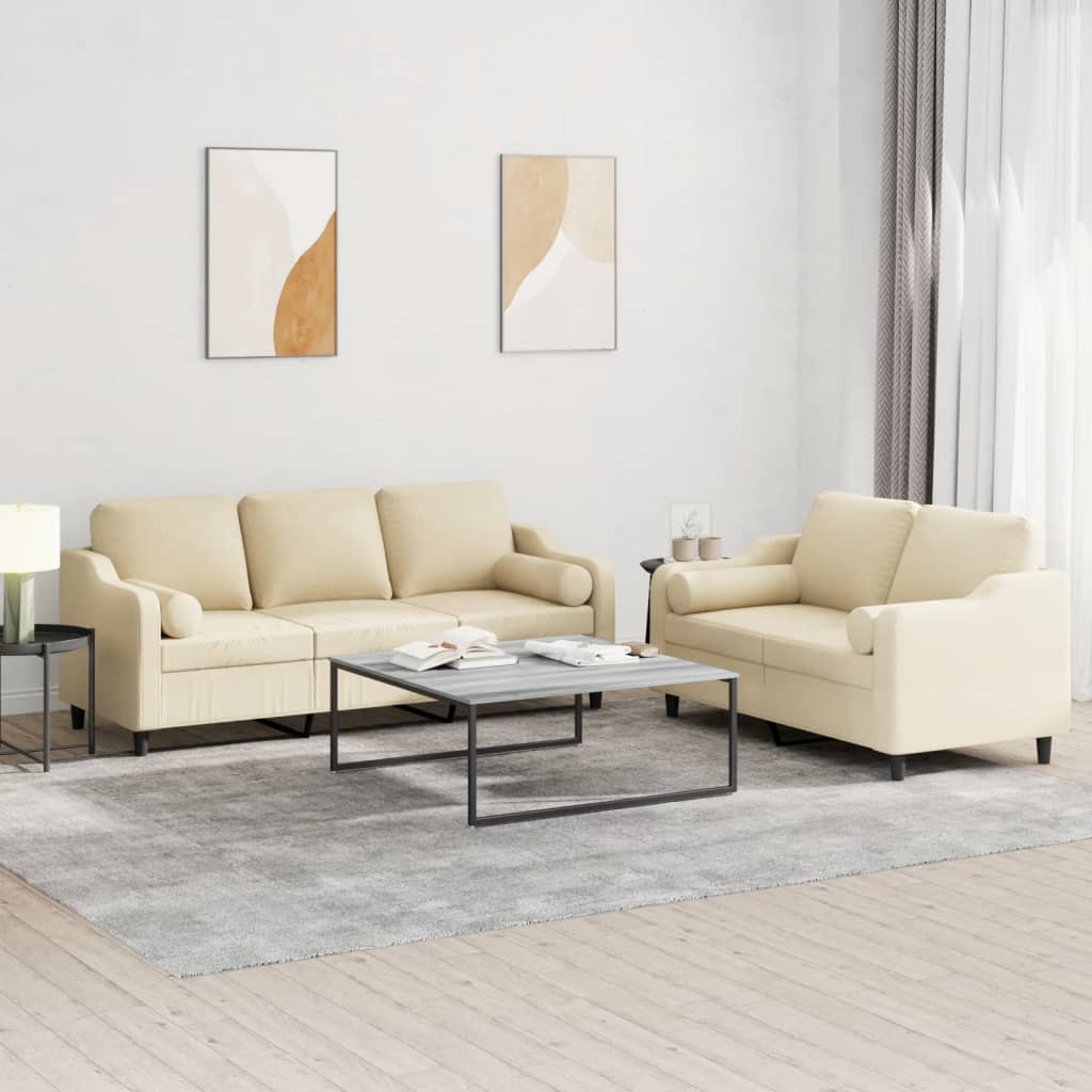 2 Pcs conjunto de sofás com almofadas tecido cor creme
