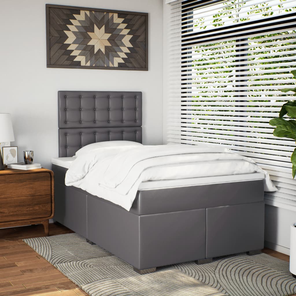 Cama com molas/colchão 120x200 cm couro artificial cinzento