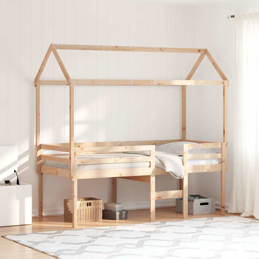 Cama alta com telhado 80x200 cm pinho maciço