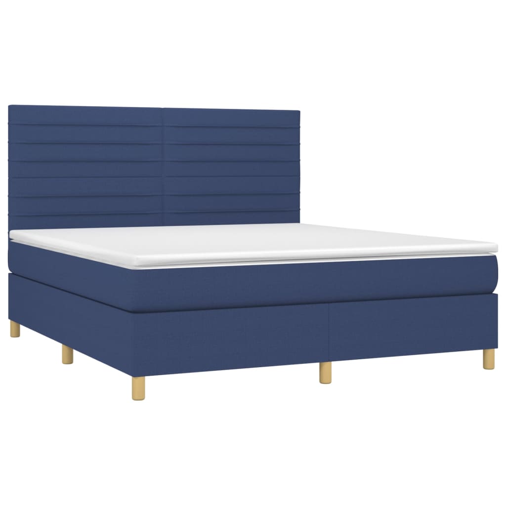 Cama box spring c/ colchão e LED 180x200 cm tecido azul