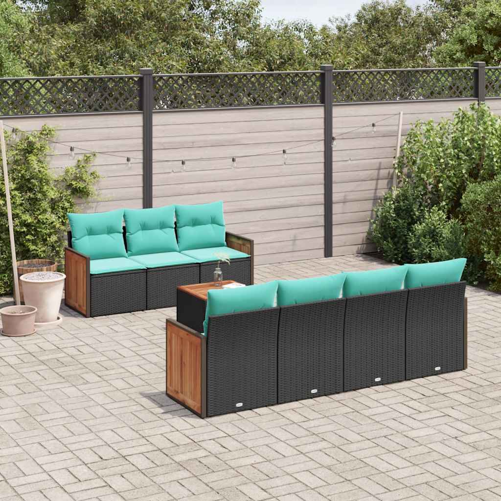 Conjunto de sofá de jardim com 8 peças e almofadas em rattan sintético preto