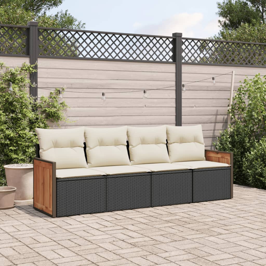 4 Pcs conjunto de sofás para jardim c/ almofadões vime PE preto