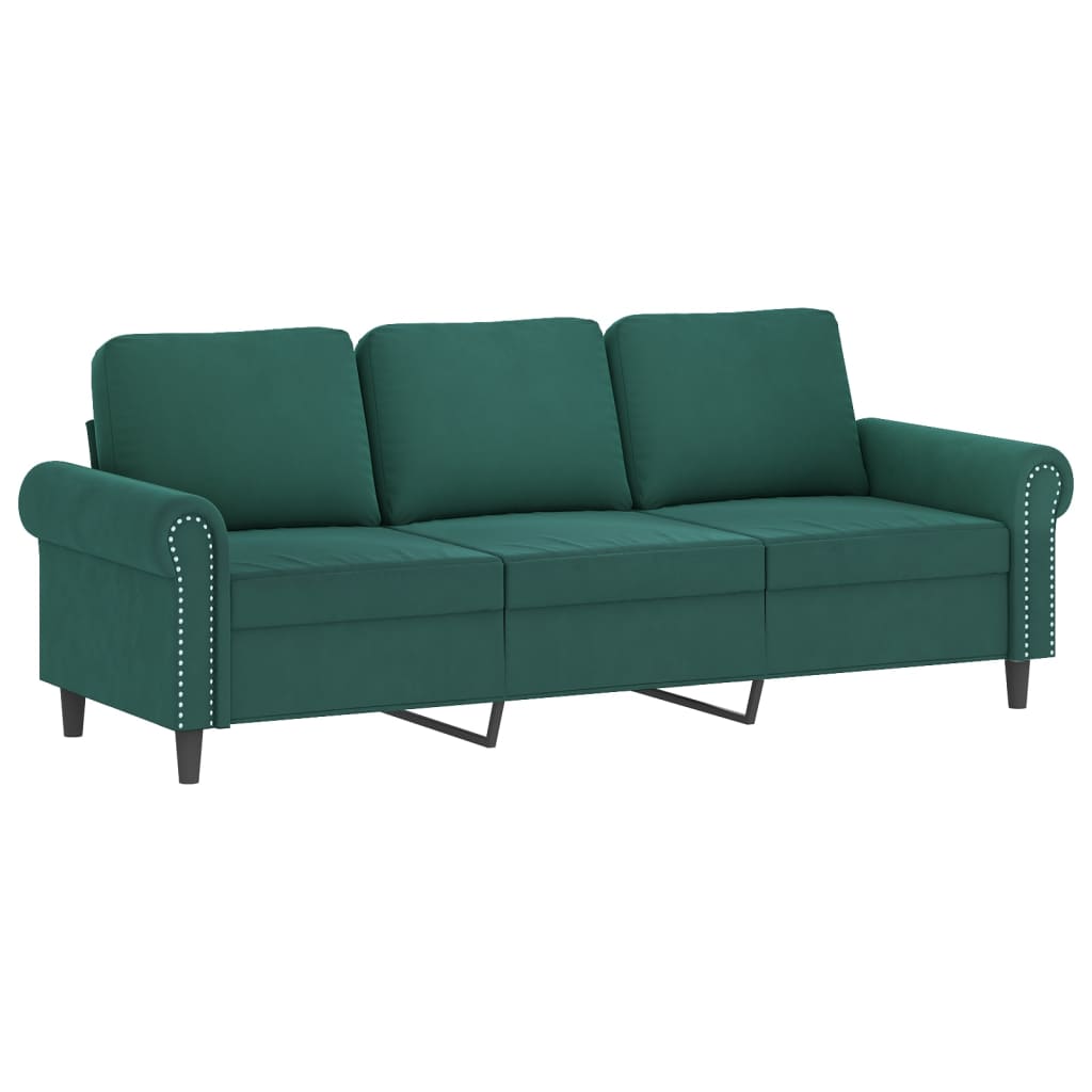 Sofá de 3 lugares com apoio de pés 180 cm veludo verde-escuro