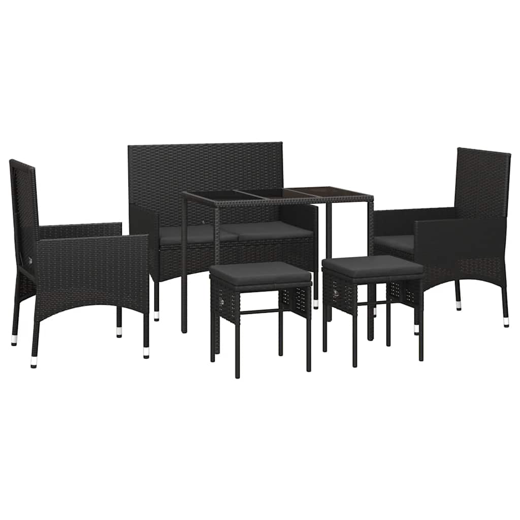6 Pcs conjunto lounge de jardim c/ almofadões vime PE preto
