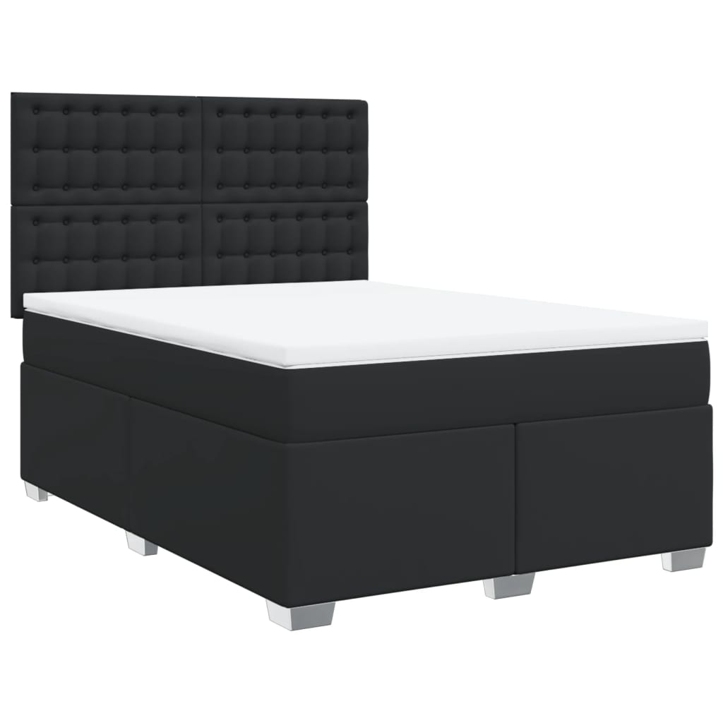 Cama com molas/colchão 140x190 cm couro artificial preto