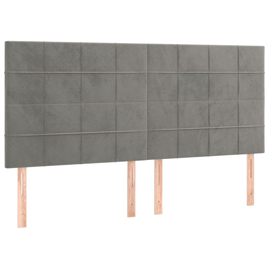 Cabeceira cama c/ luzes LED veludo 180x5x118/128cm cinza-claro