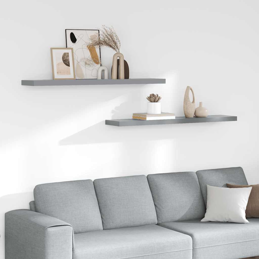 Prateleiras de parede suspensas 2 pcs 120x23,5x3,8cm MDF cinza