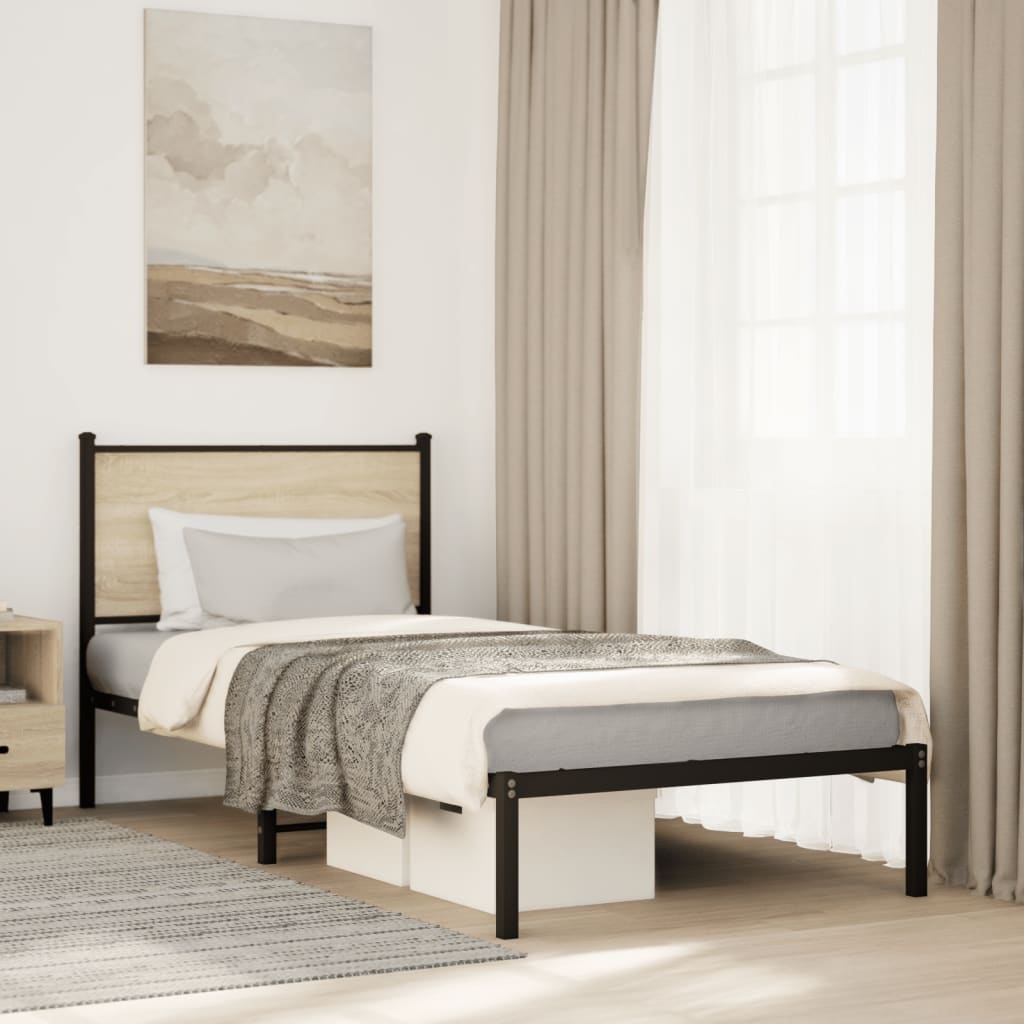 Estrutura de cama sem colchão 90x190 cm metal carvalho sonoma