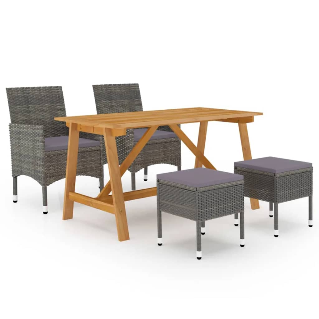 5 Pcs conjunto de jantar para jardim cinzento