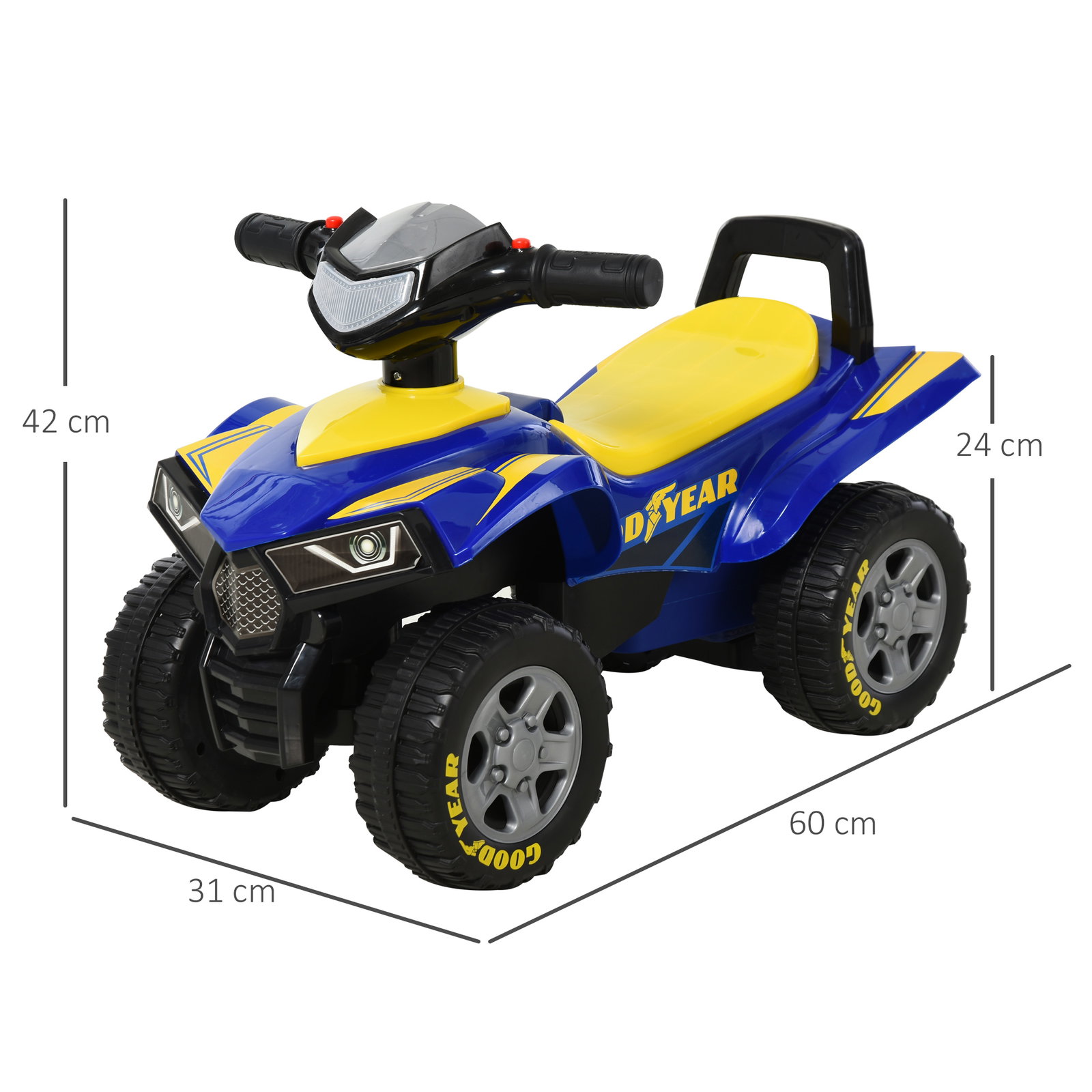 Quadriciclo para crianças acima de 12 meses com sons de luzes 60x38x42 cm azul